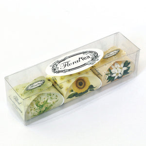 boîte cadeau de 3 sachets de tisane de fleurs de Les thés FloralTea gourmet et santé fait à la main au Québec de la collection détox au Tilleul, Oranger et Tournesol