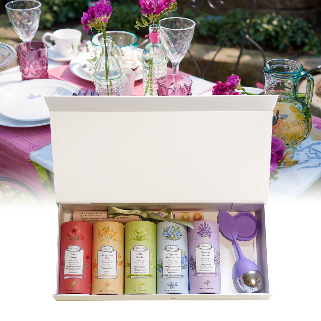 Coffret de 5 tubes de tisanes en vrac + 1 infuseur individuel au choix