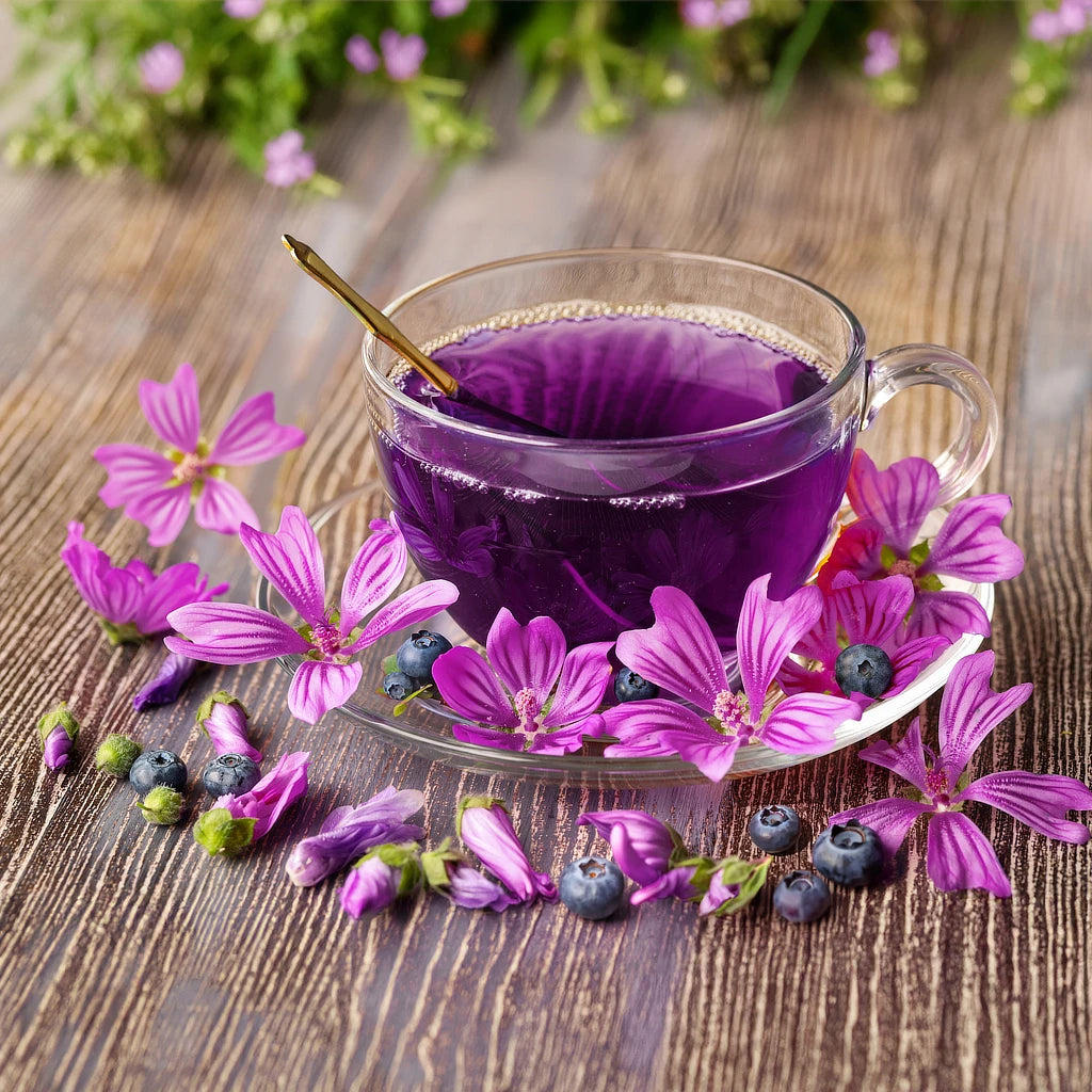 Tasse d'infusion de tisane de mauve des bois - Cup of mallow tea infusion - FloraTea