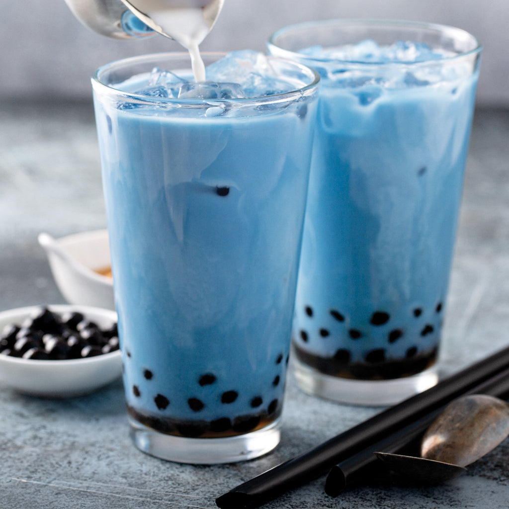 Recette de bubble tea bleu à tisane de fleur de myosotis - Recipe for blue bubble tea with forget-me-not flower herbal tea - FloralTea