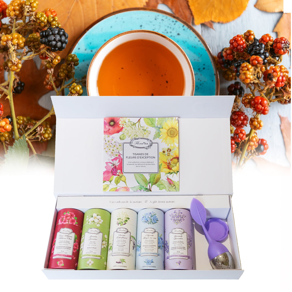 Les thés FloralTea - coffret de 5 tubes de tisanes au choix + 1 infuseur au choix 