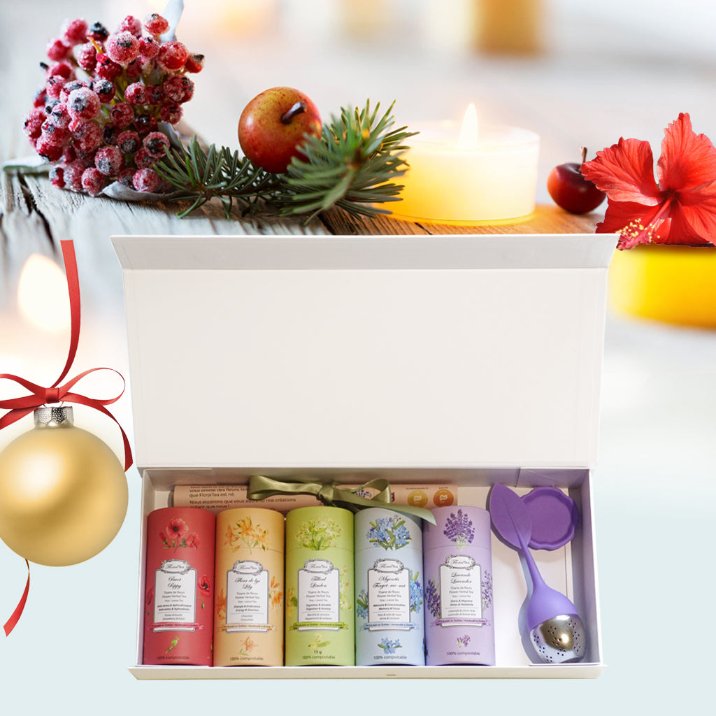 Les thés FloralTea - coffret de 5 tubes de tisanes au choix + 1 infuseur au choix 