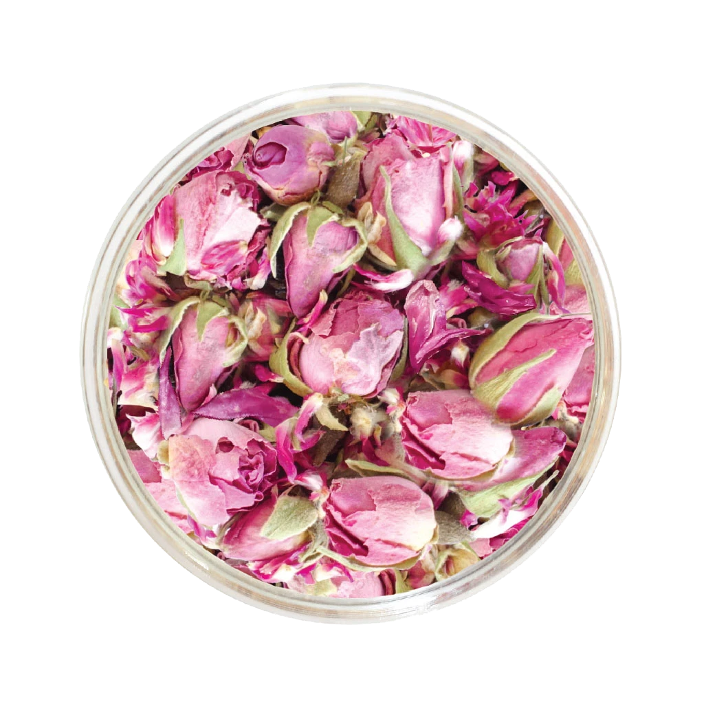 Mélange de tisane de fleurs de rose de Les thés FloralTea gourmet et santé fait à la main au Québec avec plantes médicinales pour les soins de la peau (acné, eczéma, rides…), des sautes d’humeur, bouffées de chaleur et règles douloureuses. Végétalien, ingrédients naturels, biologique ou sauvages,, vrac ou sachet compostable.