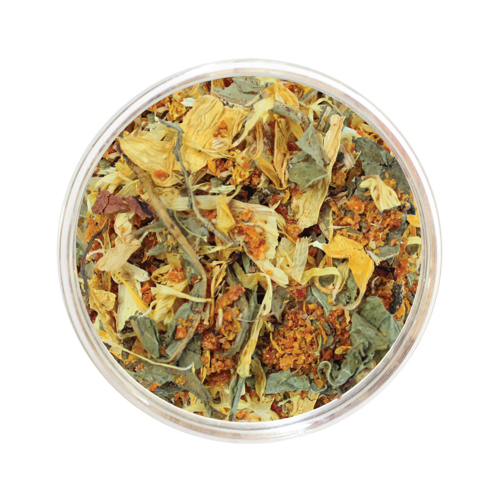 Mélange de tisane de fleur de Tournesol de Les thés FloralTea gourmet et santé fait à la main au Québec avec plantes médicinales pour assainir le foie et la vésicule biliaire. Végétalien, ingrédients naturels, biologiques ou sauvages, vrac ou sachet compostable.