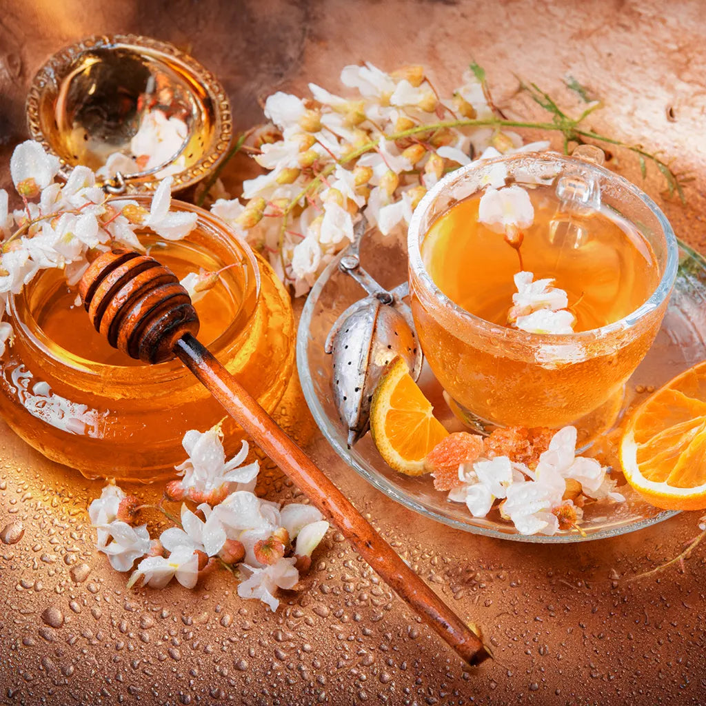 Tasse d'infusion de tisane de fleur d’oranger - Cup of orange blossom tea infusion - FloraTea