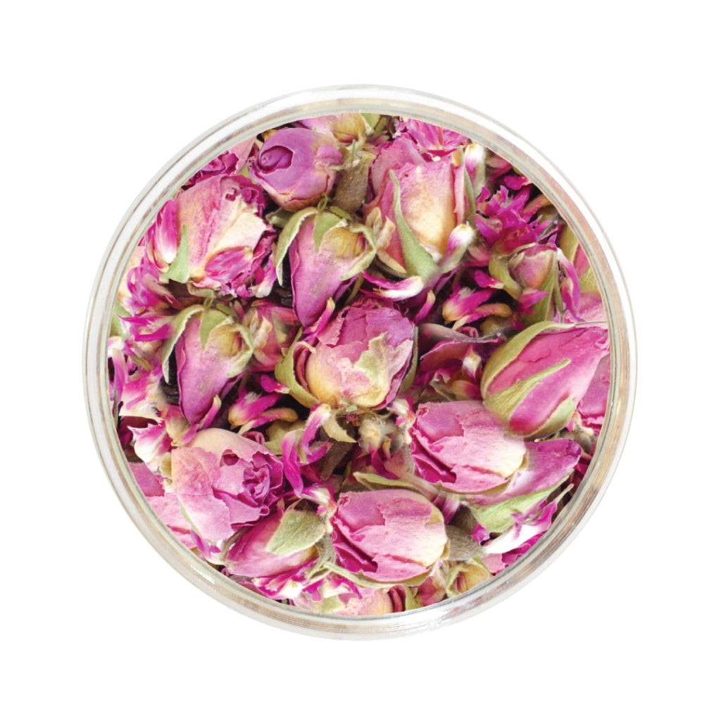 Mélange de tisane de fleurs de rose de Les thés FloralTea gourmet et santé fait à la main au Québec avec plantes médicinales pour les soins de la peau (acné, eczéma, rides…), des sautes d’humeur, bouffées de chaleur et règles douloureuses. Végétalien, ingrédients naturels, biologique ou sauvages,, vrac ou sachet compostable.