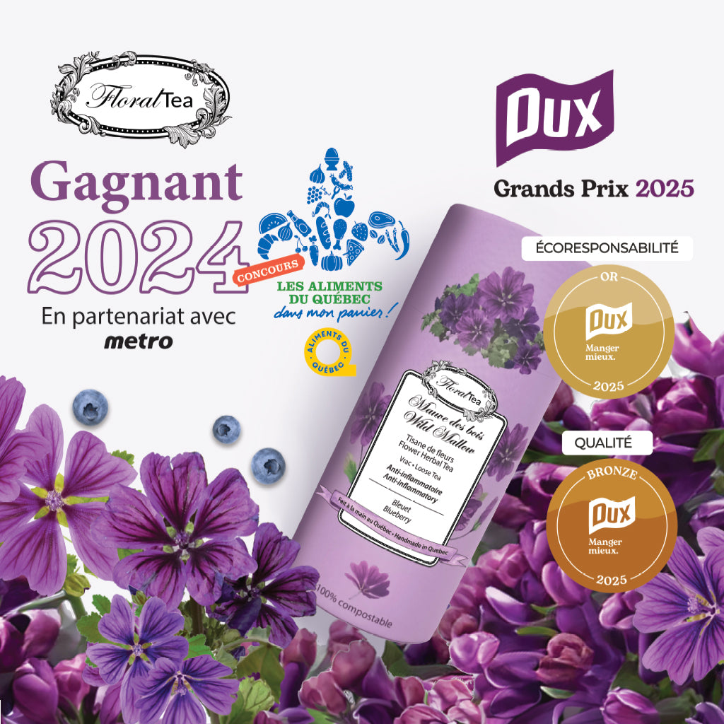 Wild Mallow herbal tea from Les thés FloralTea - Winner of 3 awards from Aliments du Quebec and DUX Manger Mieux