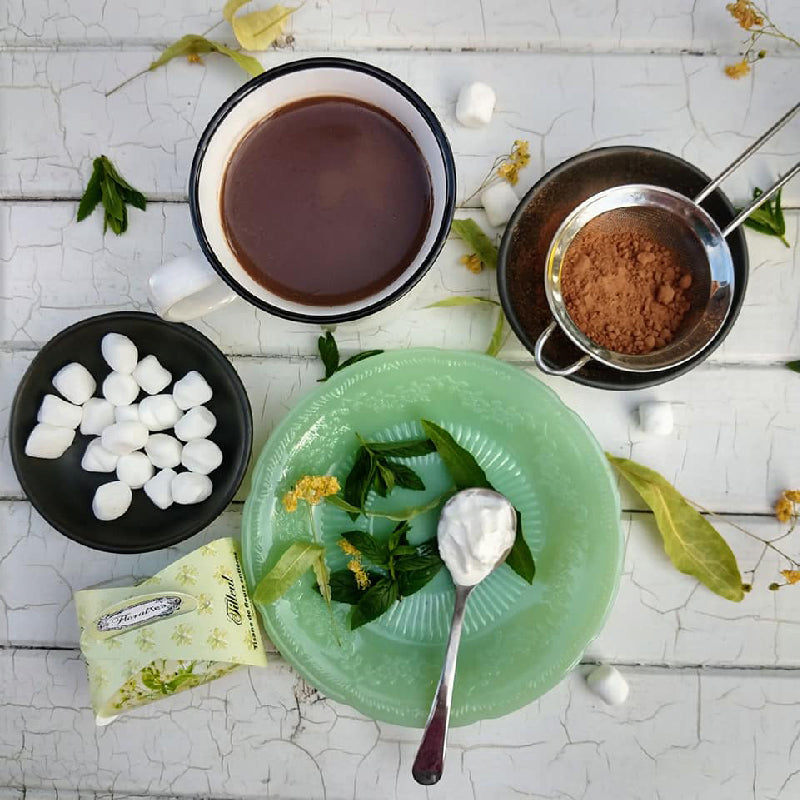 Recette de chocolat chaud à la menthe et à la tisane de tilleul - Recipe for hot chocolate with mint and linden tea - FloralTea